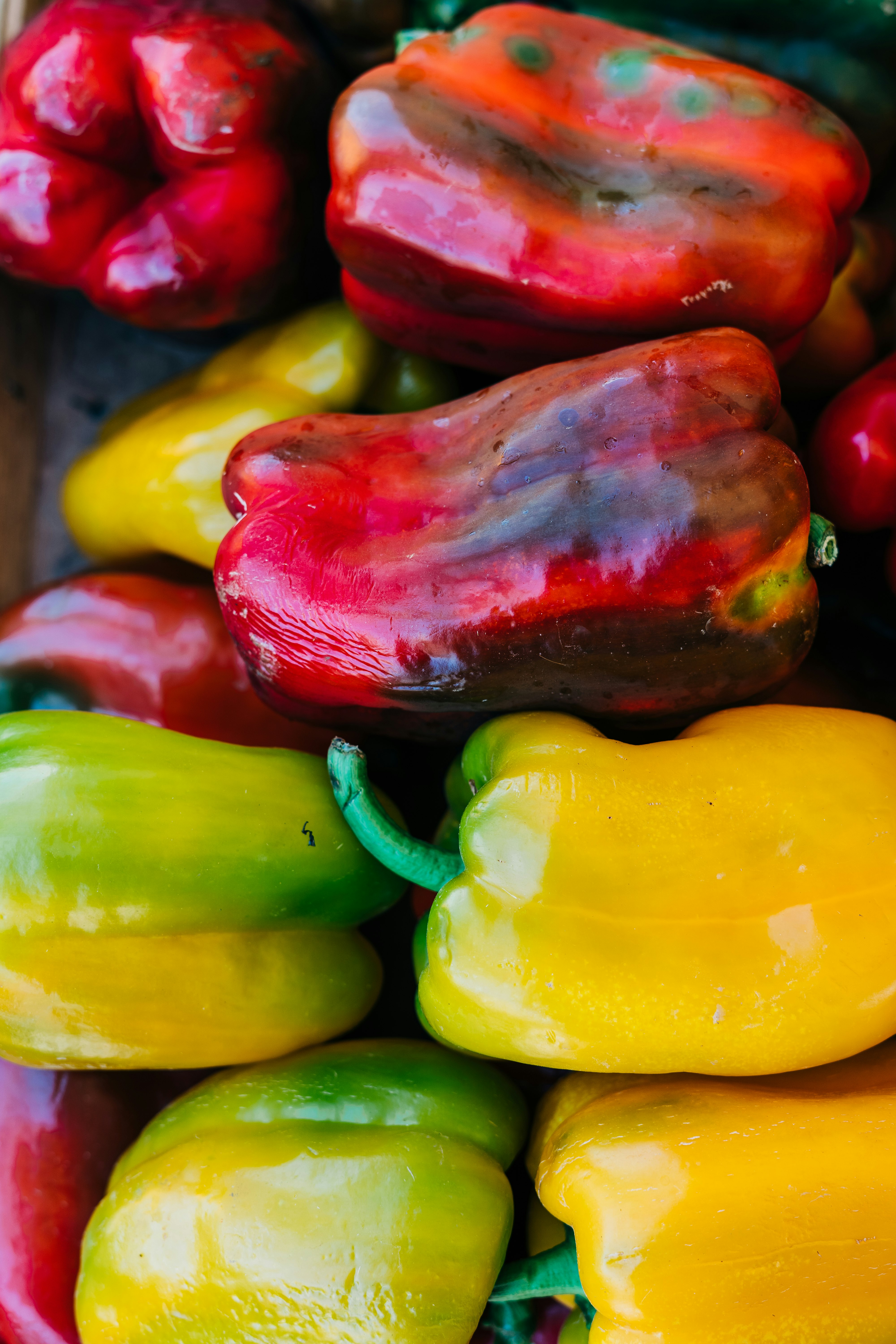 yellow red and green bell peppers